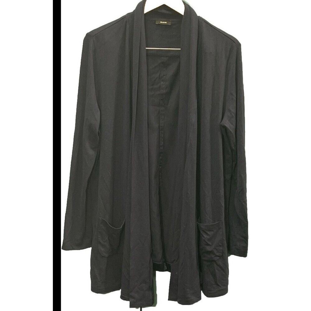 Riani Designer Silk Back Cardigan Size 14 Open Drape Front Navy Blue